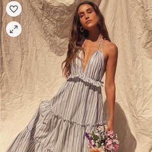 Lulus Vacay Babe grey striped Halter Maxi Dress. XS.